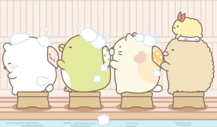 Sumikkogurashi characters bathing